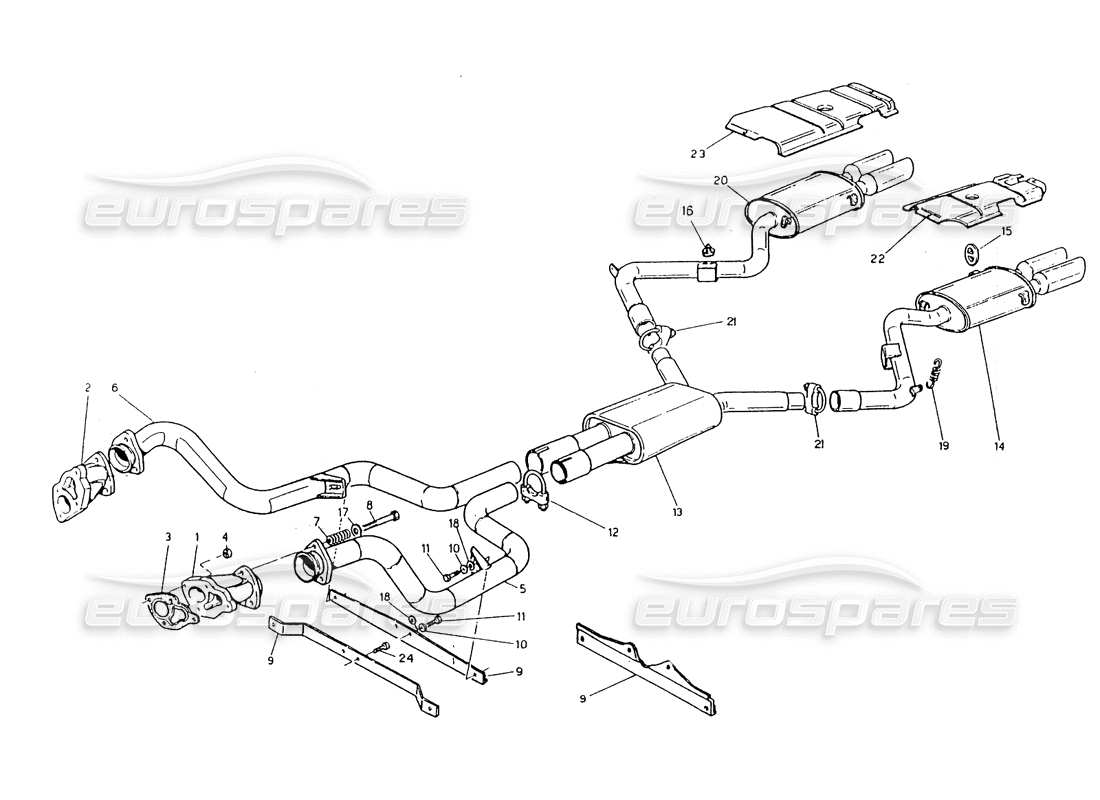 maserati 418 / 4.24v / 430 système d'échappement non catalisé, diagramme des pièces 3 et 4v