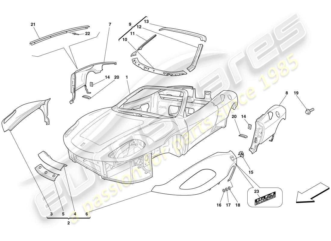 ferrari f430 scuderia spider 16m (europe) carrosserie - garniture extérieure schéma des pièces