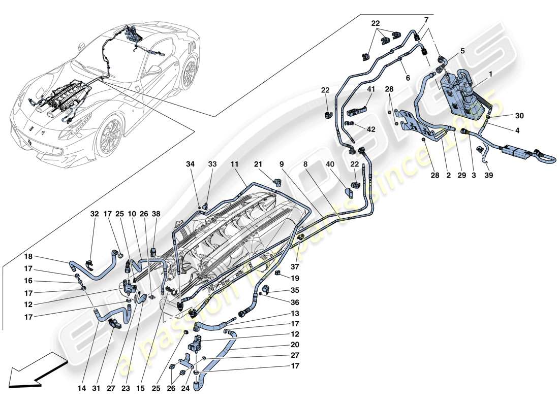 ferrari f12 tdf (rhd) système de contrôle des émissions par évaporation diagramme des pièces