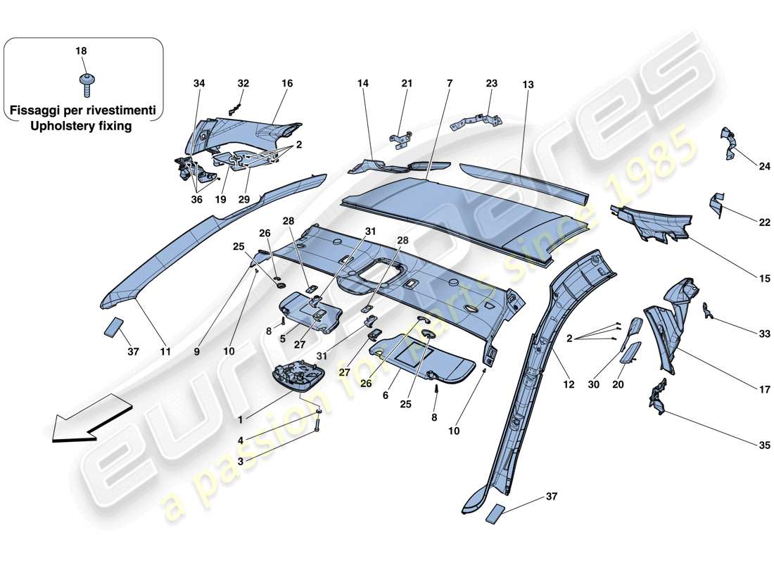 ferrari f12 tdf (rhd) garniture de pavillon et accessoires schéma des pièces
