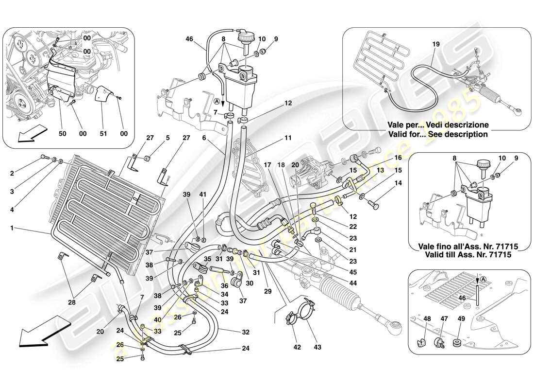 ferrari 612 sessanta (rhd) réservoir de fluide hydraulique pour système de direction assistée et bobine schéma des pièces