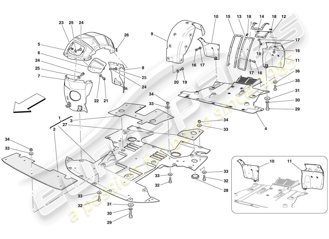 ferrari 612 sessanta (rhd) sous-travail plat et toilettes schéma des pièces