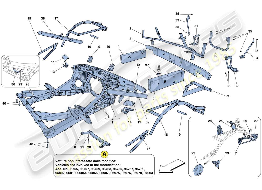 ferrari 458 italia (usa) châssis - structure, éléments arrière et panneaux schéma des pièces