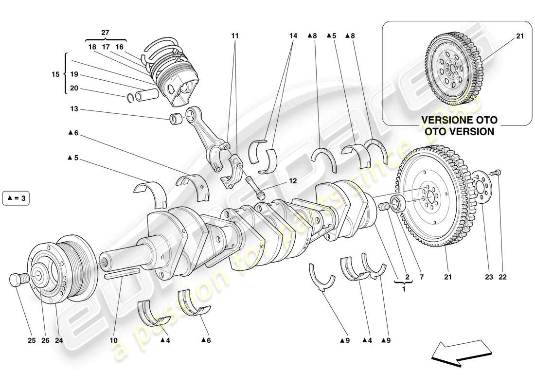 ferrari 612 sessanta (europe) vilebrequin - bielles et pistons schéma des pièces