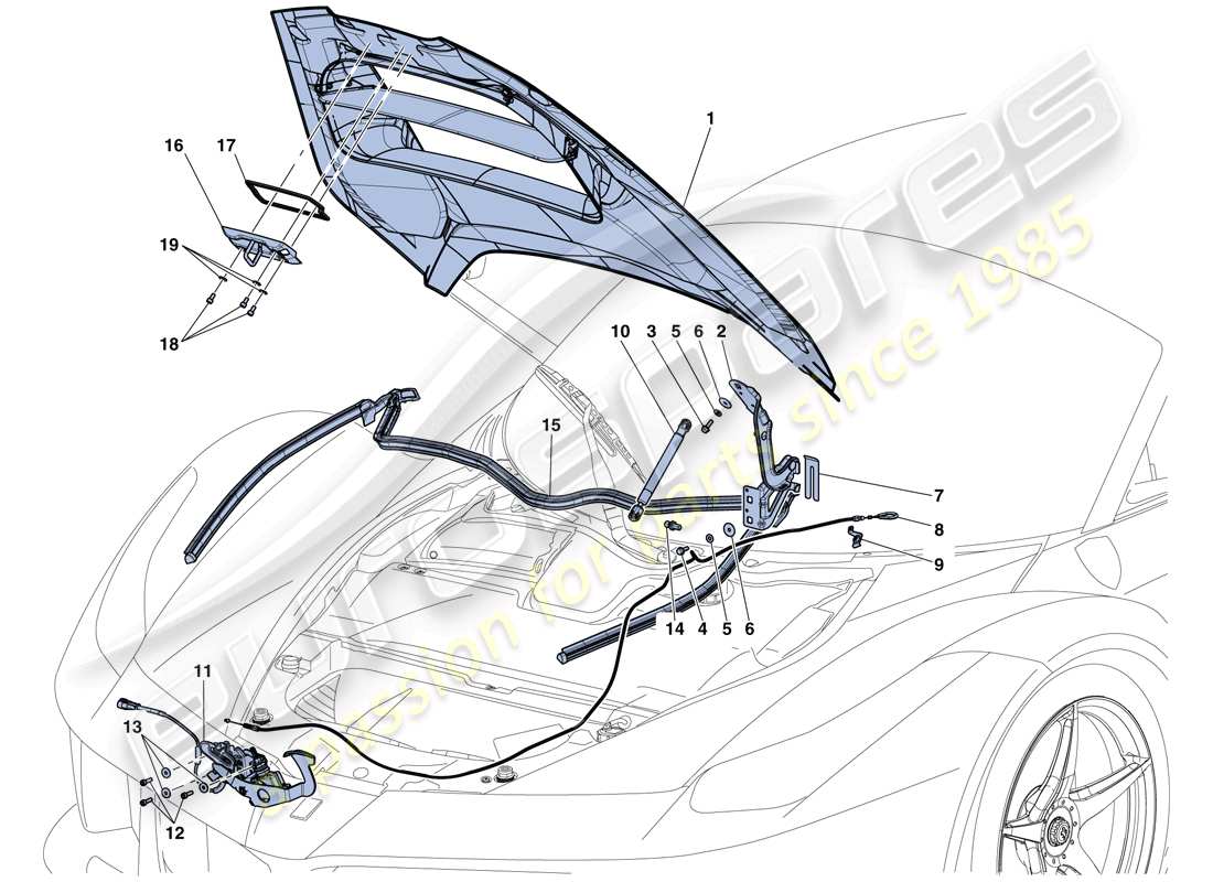 ferrari laferrari aperta (europe) couvercle avant et mécanisme de dégagement schéma des pièces