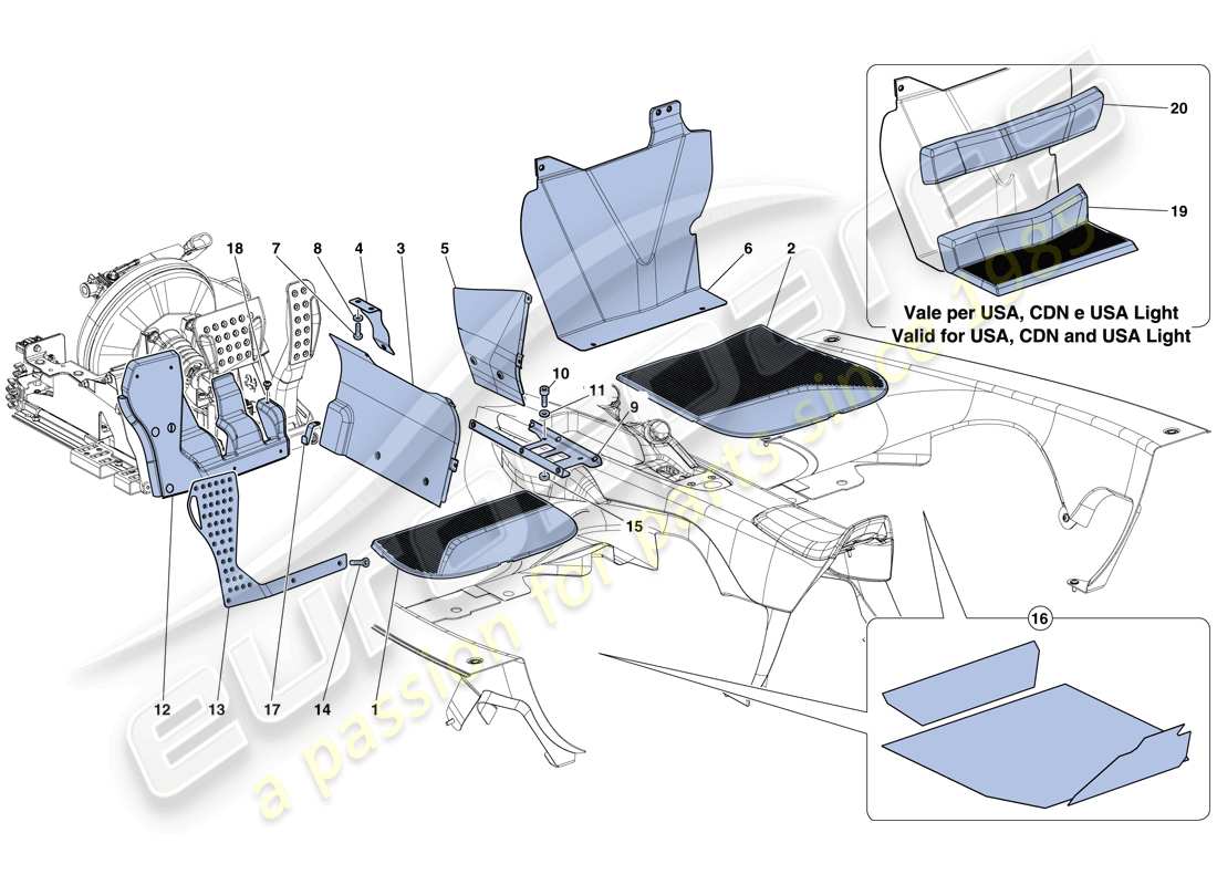 ferrari laferrari aperta (europe) tapis d'habitacle schéma des pièces