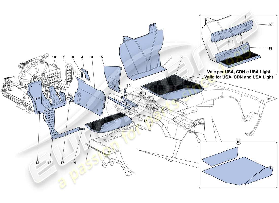 ferrari laferrari aperta (europe) tapis pour habitacle passagers schéma des pièces