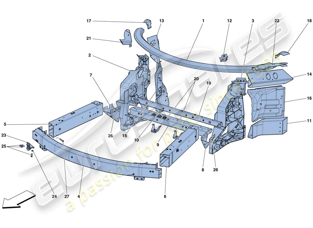 ferrari 488 spider (europe) châssis - structure, éléments avant et panneaux