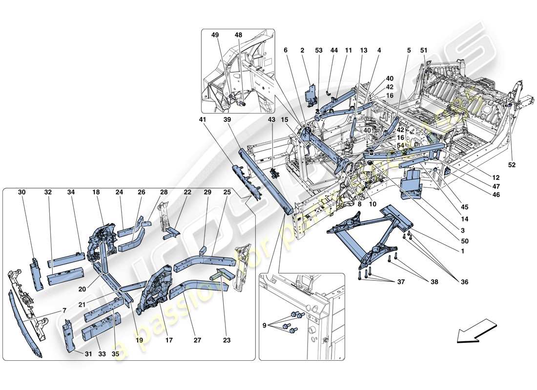 ferrari 812 superfast (europe) structures et éléments, avant du véhicule schéma des pièces