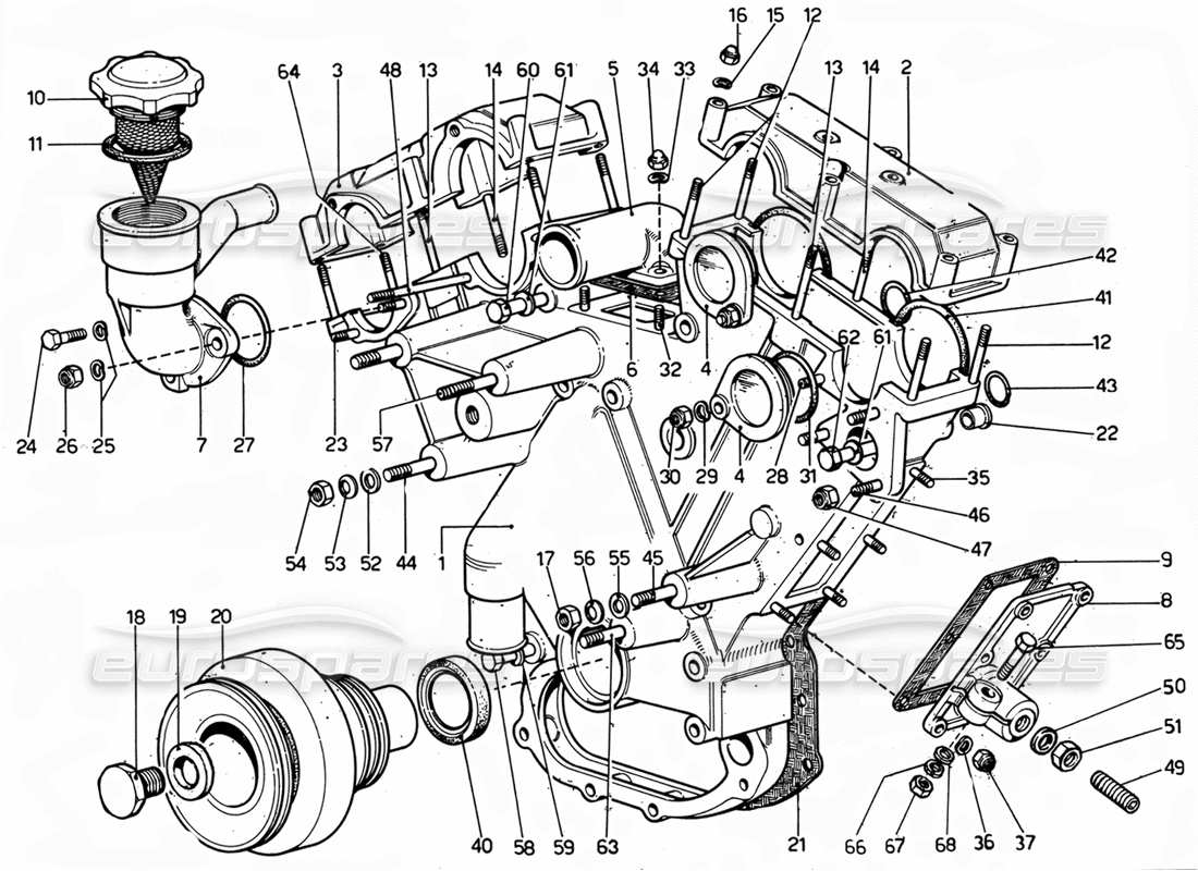 ferrari 365 gtc4 (mechanical) couvercle du coffre de distribution - schéma des pièces de révision