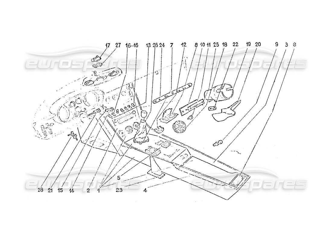 ferrari 365 gt 2+2 (coachwork) interrupteurs intérieurs - bouches d'aération et schéma des pièces de garniture