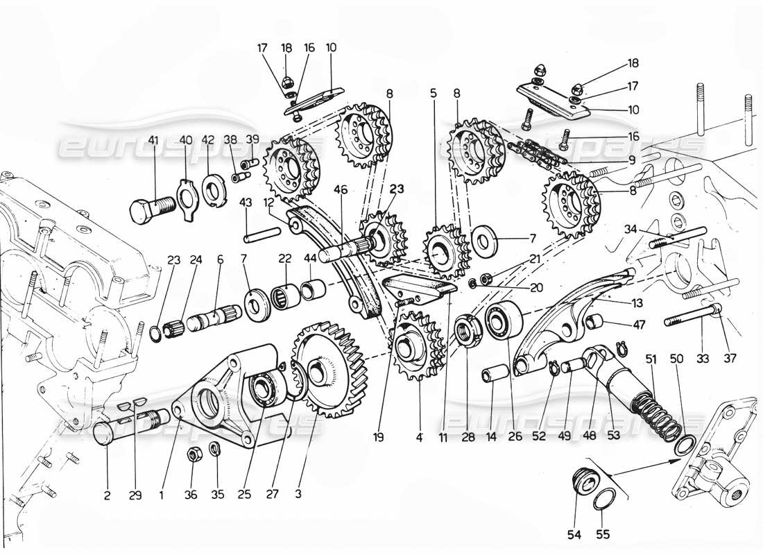 ferrari 365 gtc4 (mechanical) chaînes de distribution - schéma des pièces de révision