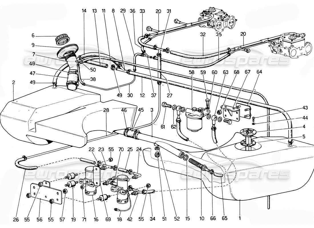 ferrari 365 gtc4 (mechanical) système de carburant - schéma des pièces de révision