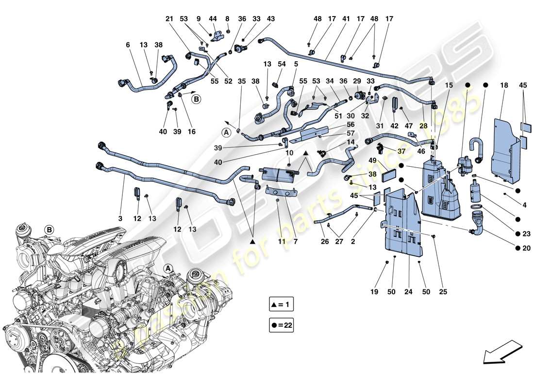ferrari 488 spider (rhd) système de contrôle des émissions par évaporation diagramme des pièces
