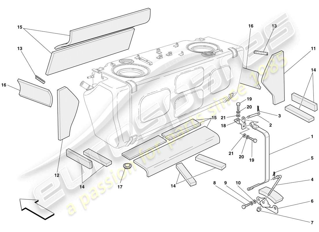 ferrari 612 scaglietti (usa) réservoir de carburant - isolation et protection schéma des pièces