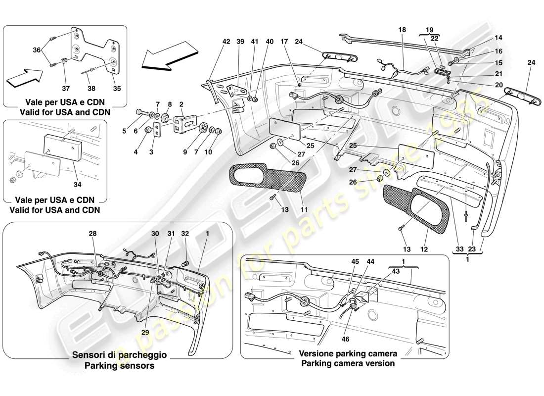 ferrari 612 sessanta (usa) pare-chocs arrière schéma des pièces