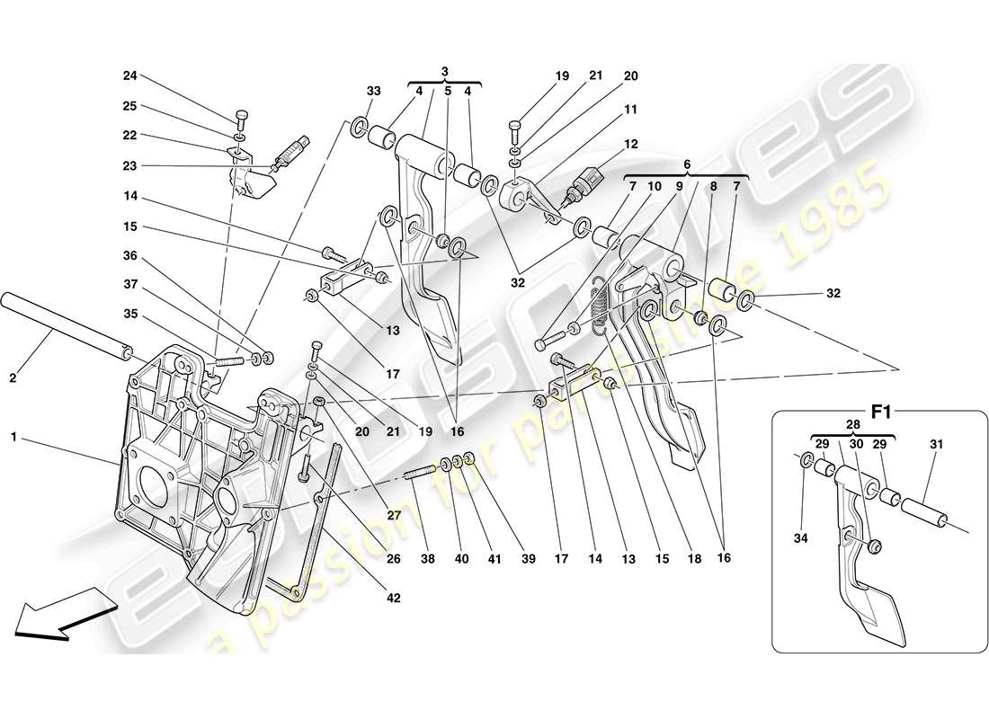 ferrari f430 coupe (rhd) diagramme des pièces du pedal board