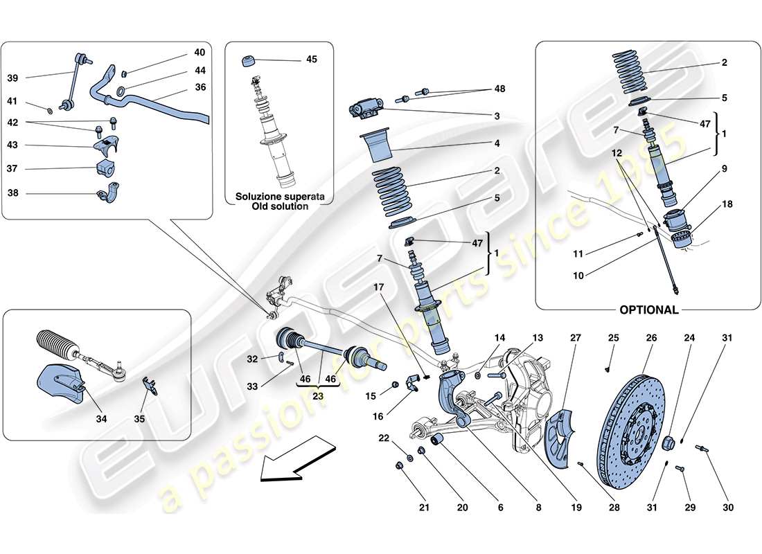 ferrari ff (rhd) suspension avant - amortisseur et disque de frein schéma des pièces