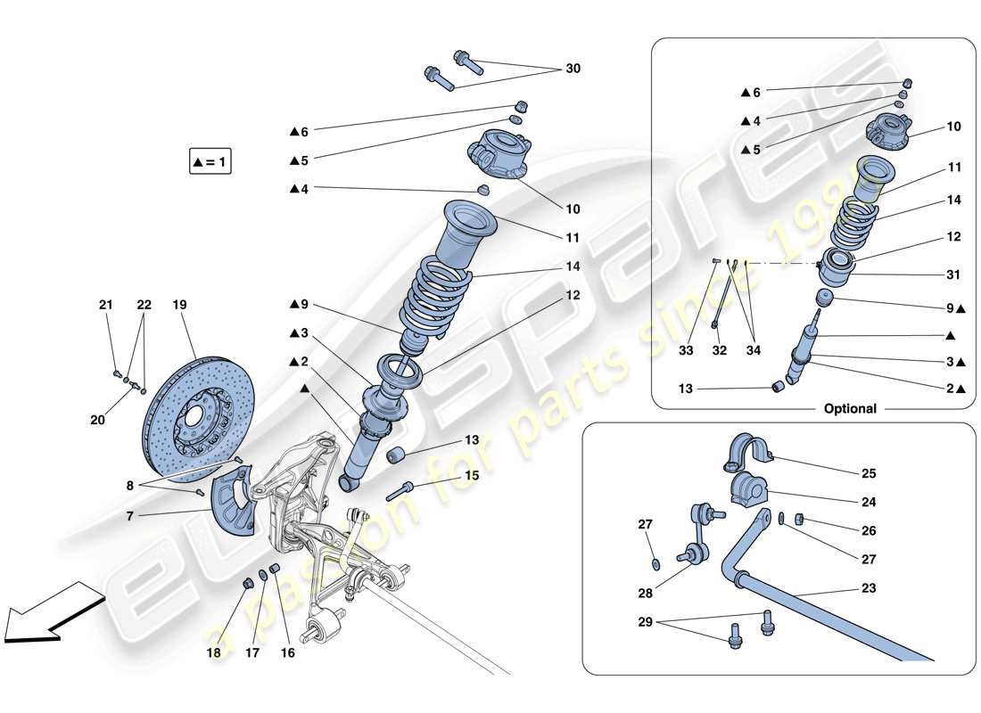 ferrari 458 speciale aperta (rhd) suspension avant - amortisseur et disque de frein schéma des pièces
