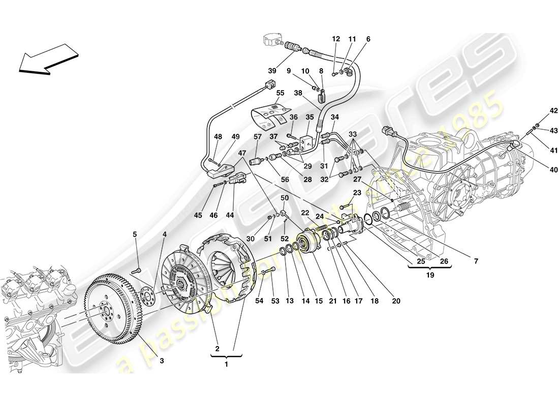 ferrari f430 coupe (rhd) embrayage et commandes schéma des pièces