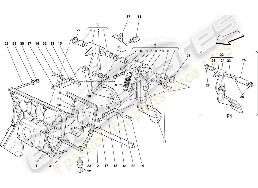 ferrari f430 coupe (usa) diagramme des pièces du pedal board