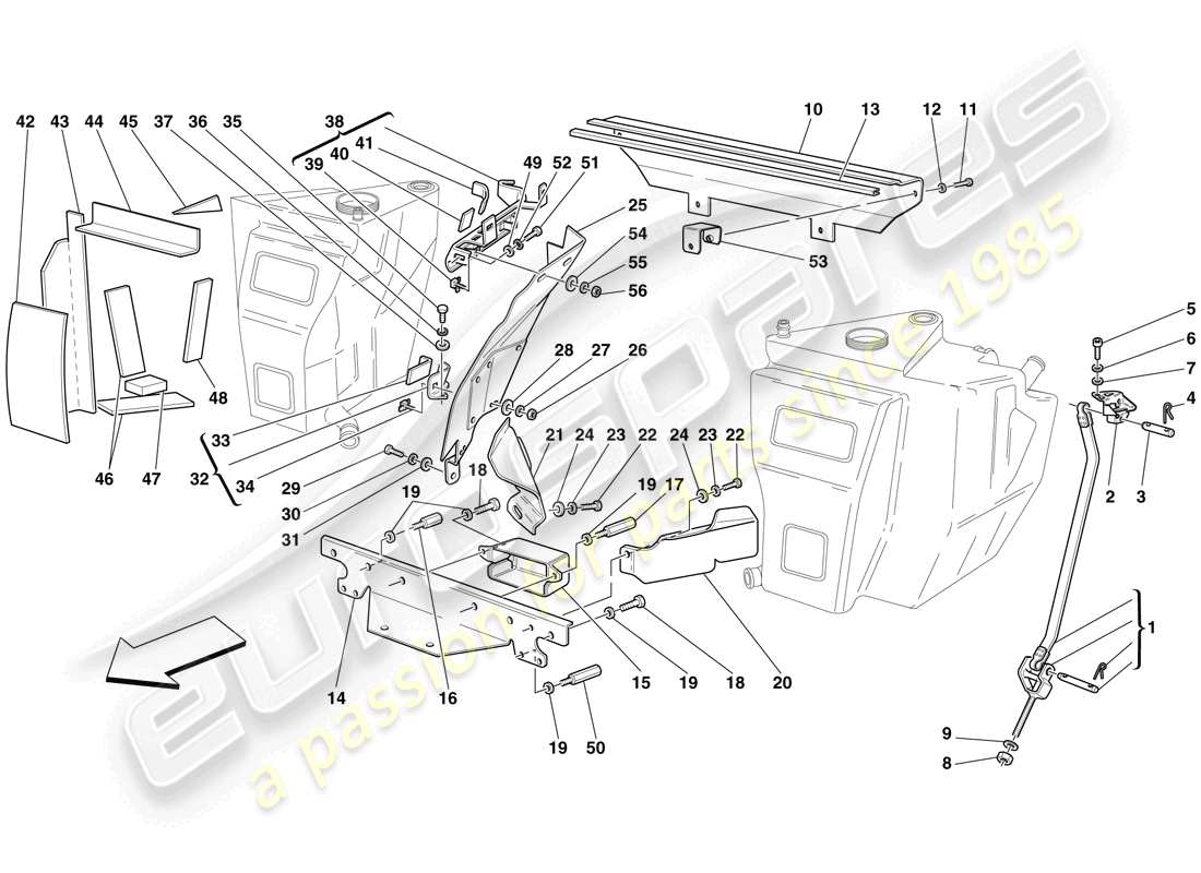 ferrari f430 scuderia (rhd) réservoirs de carburant - attaches et protection schéma des pièces