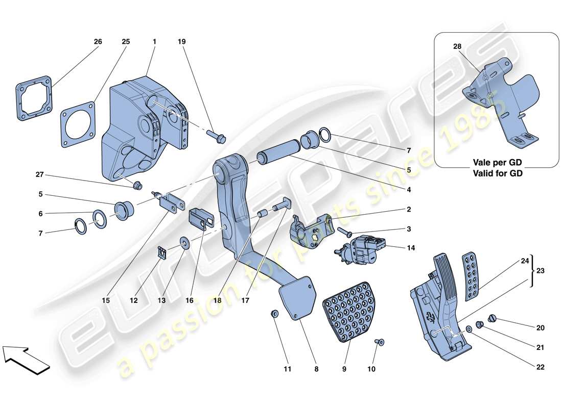 ferrari 812 superfast (rhd) assemblage complet du pédalier schéma des pièces