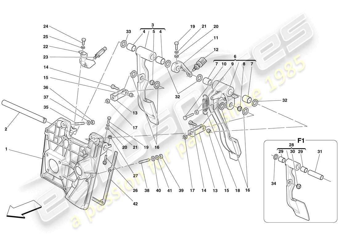 ferrari f430 spider (rhd) diagramme des pièces du pedal board