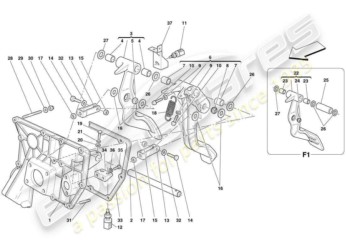 ferrari f430 spider (europe) diagramme des pièces du pedal board