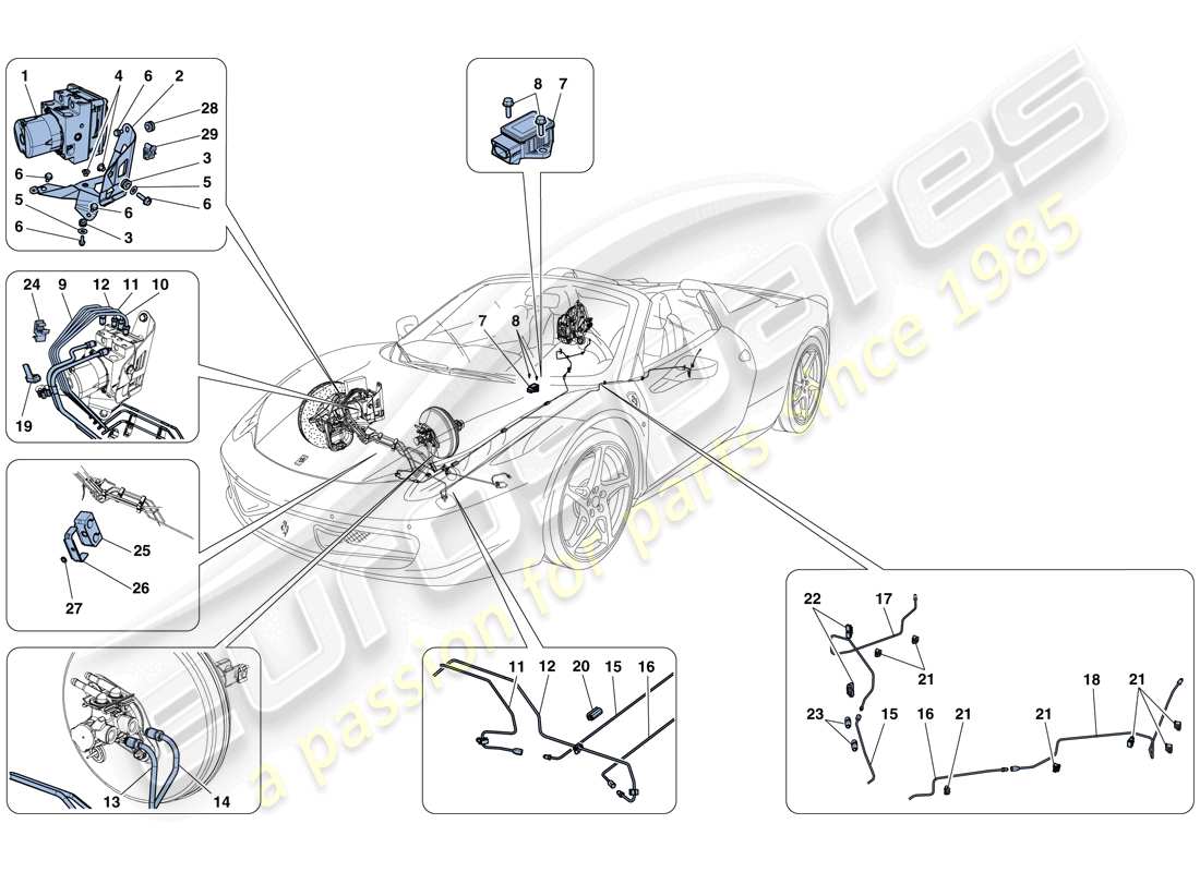 ferrari 458 spider (rhd) système de freinage schéma des pièces