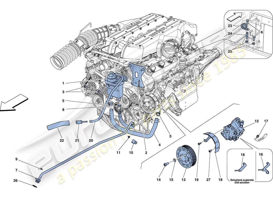 ferrari ff (rhd) pompe et réservoir de direction assistée schéma des pièces