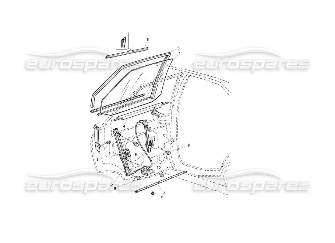 maserati qtp v6 evoluzione portes arrière : diagramme de pièces des fenêtres et des régulateurs