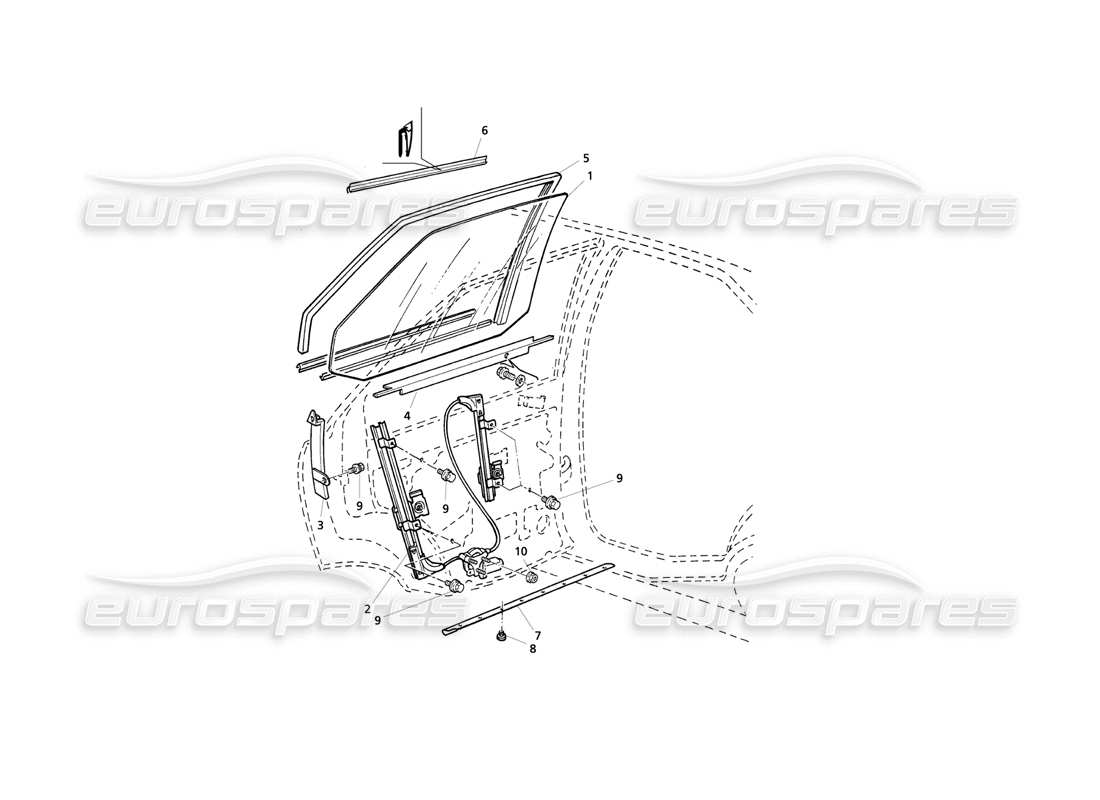 maserati qtp v8 evoluzione portes arrière : diagramme de pièces des fenêtres et des régulateurs