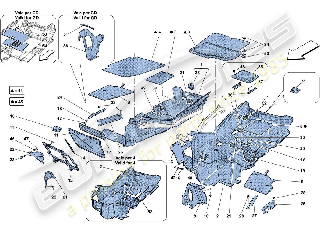 ferrari ff (rhd) tapis pour habitacle passagers schéma des pièces