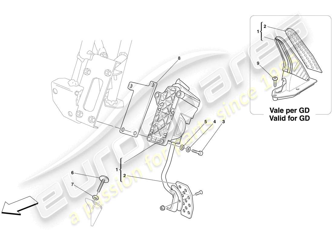 ferrari 612 sessanta (usa) pédale d'accélérateur électronique schéma des pièces