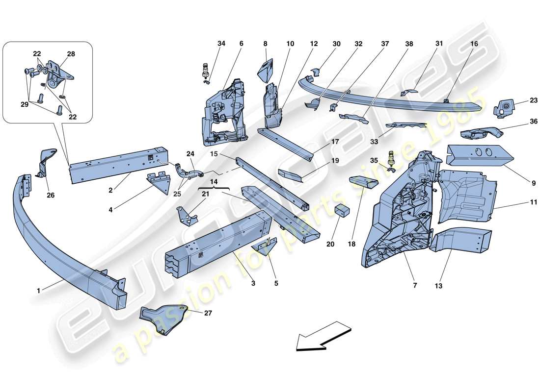 ferrari 458 speciale (rhd) châssis - structure, éléments avant et panneaux schéma des pièces