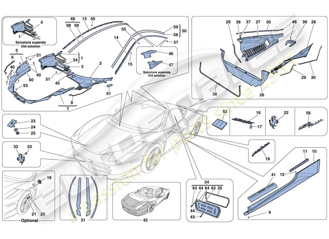 ferrari 458 italia (rhd) boucliers - garniture externe schéma des pièces
