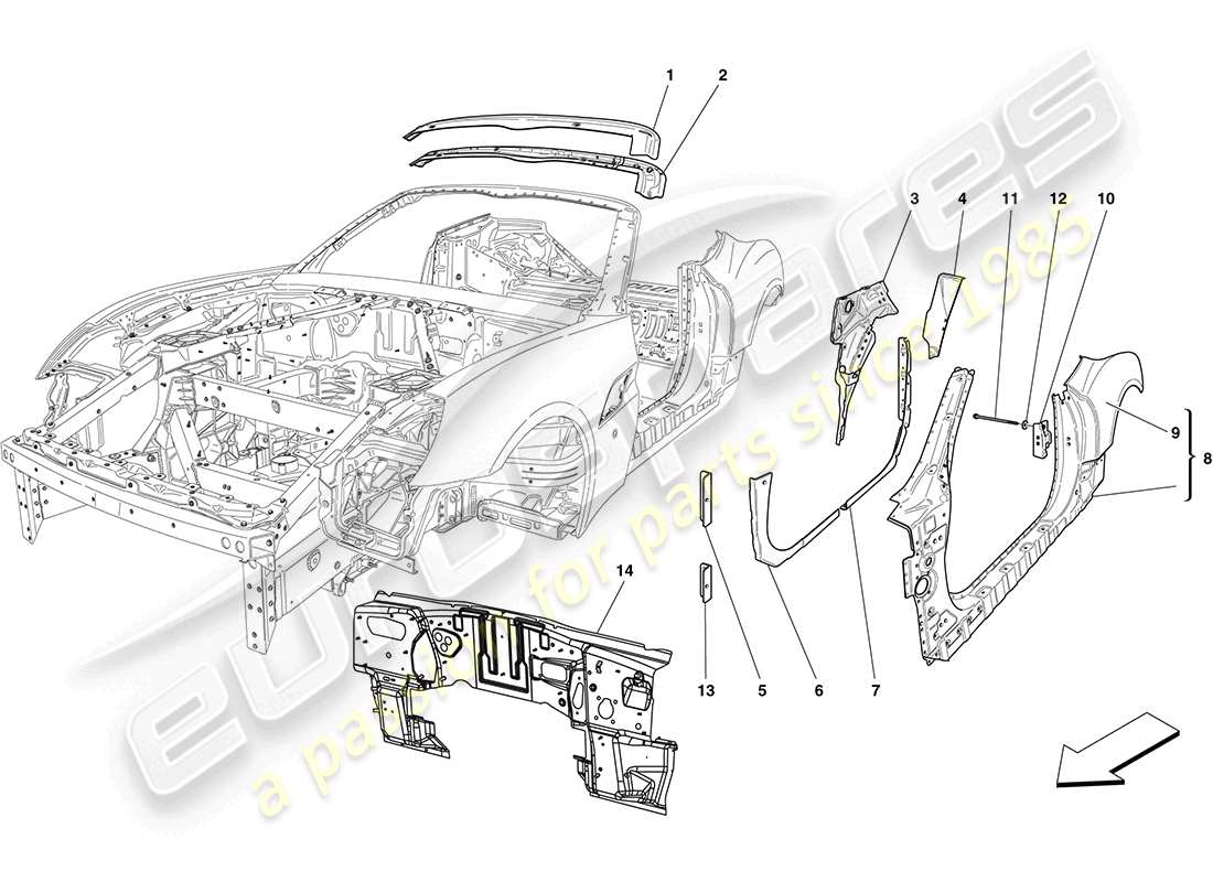 ferrari california (usa) carrosserie centrale et garniture extérieure schéma des pièces