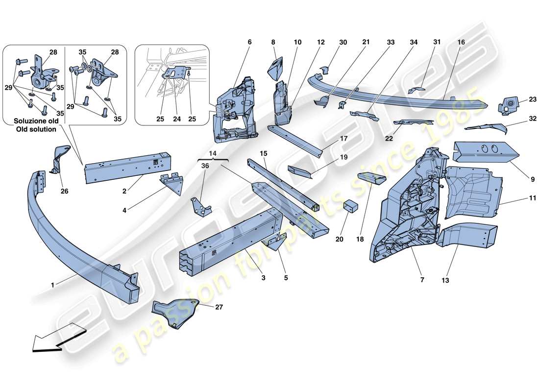 ferrari 458 spider (usa) châssis - structure, éléments avant et panneaux
