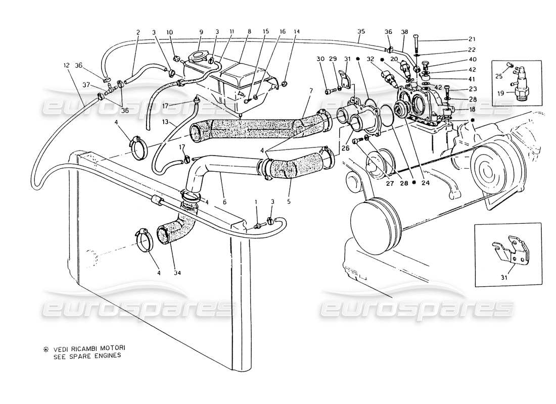 maserati 418 / 4.24v / 430 refroidissement du moteur, 3v schéma des pièces