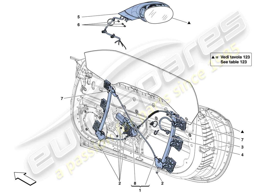 ferrari california t (usa) portes - lève-glace électrique et rétroviseur arrière schéma des pièces