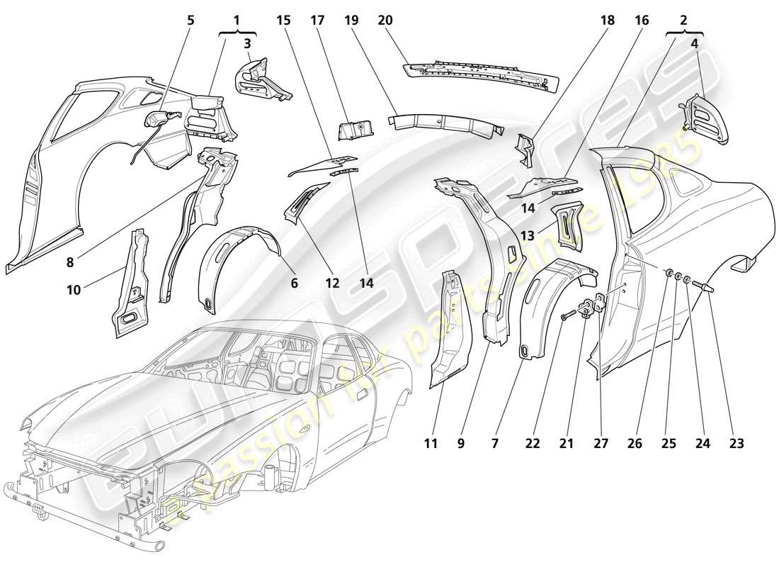 maserati trofeo carrosserie - garniture extérieure centrale schéma des pièces
