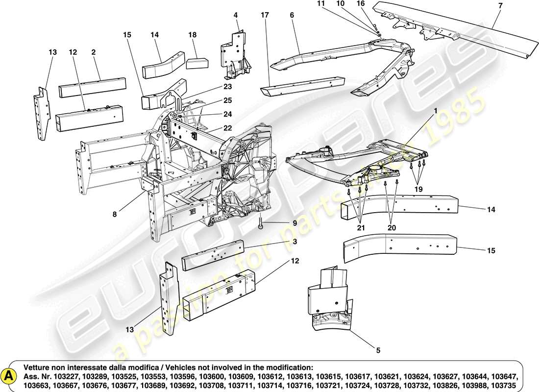 ferrari california (usa) structures avant et caissons de châssis schéma des pièces
