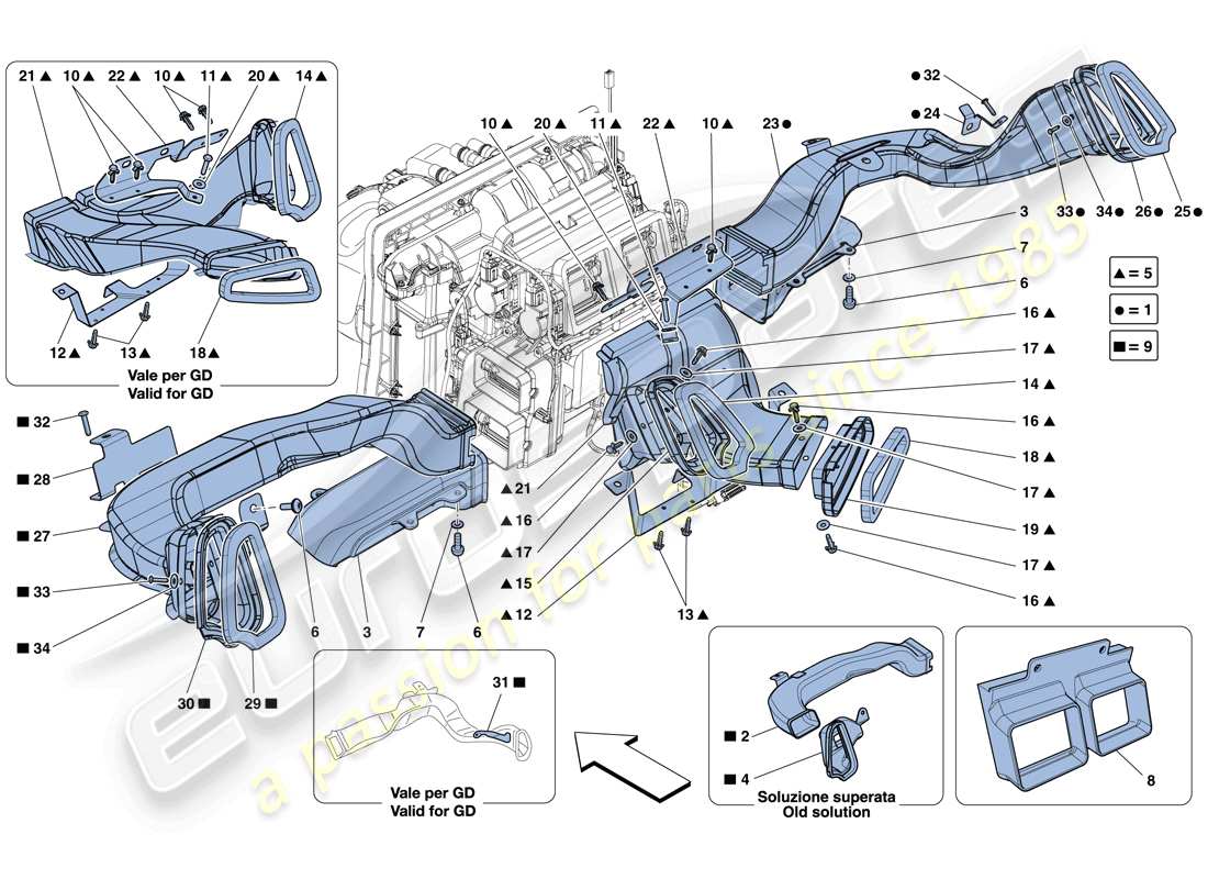 ferrari 458 italia (usa) conduits d'air de tableau de bord schéma des pièces