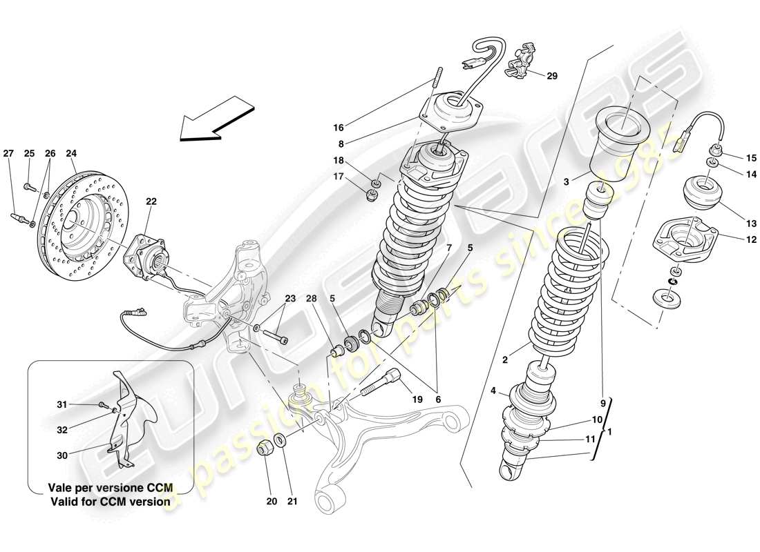 ferrari 612 sessanta (rhd) suspension avant - amortisseur et disque de frein schéma des pièces
