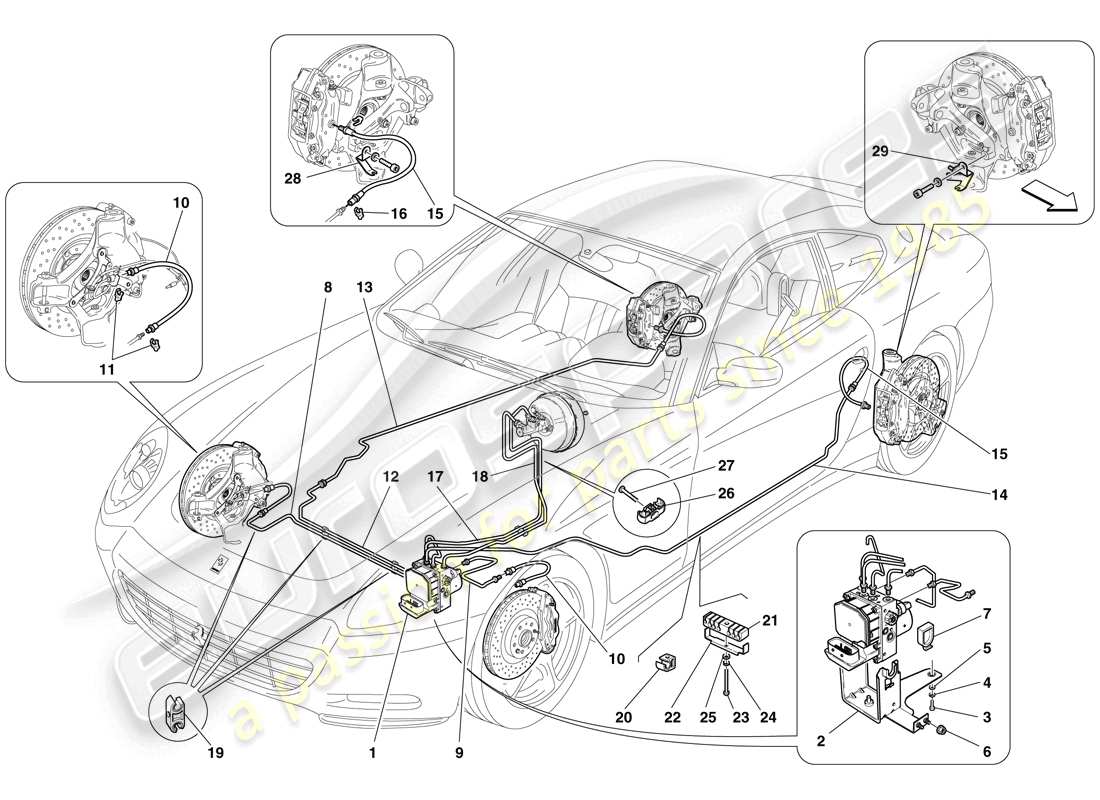 ferrari 612 sessanta (rhd) système de freinage schéma des pièces