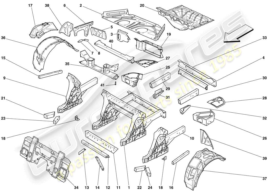 ferrari 599 gto (rhd) structures et éléments, arrière du véhicule schéma des pièces