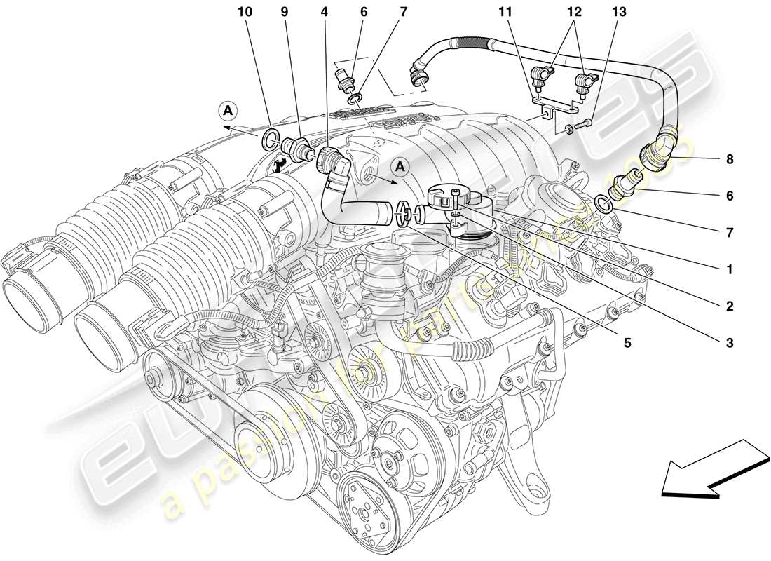 ferrari california (usa) système de récupération de vapeur d'huile schéma des pièces