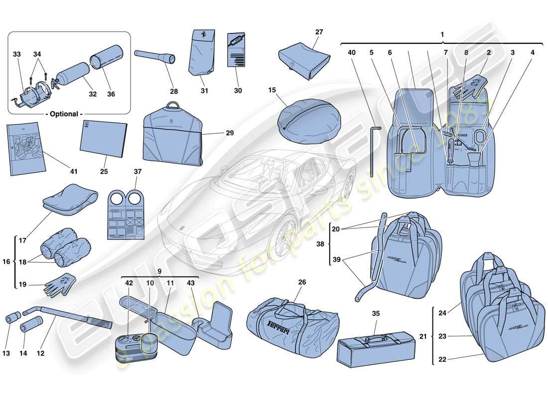 ferrari 458 italia (usa) outils et accessoires fournis avec le véhicule schéma des pièces