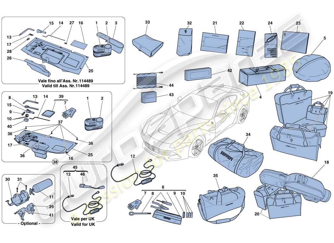 ferrari f12 berlinetta (europe) outils et accessoires fournis avec le véhicule schéma des pièces